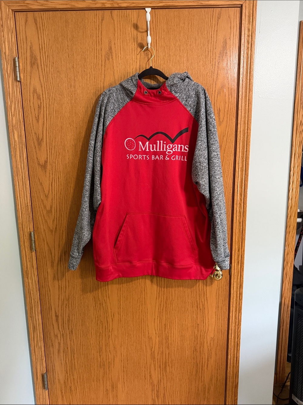 J. America Red & Gray Raglan Crewneck Sweatshirt with Hood